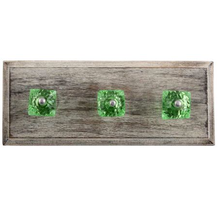 Green Glass Square Cut Wooden Hooks